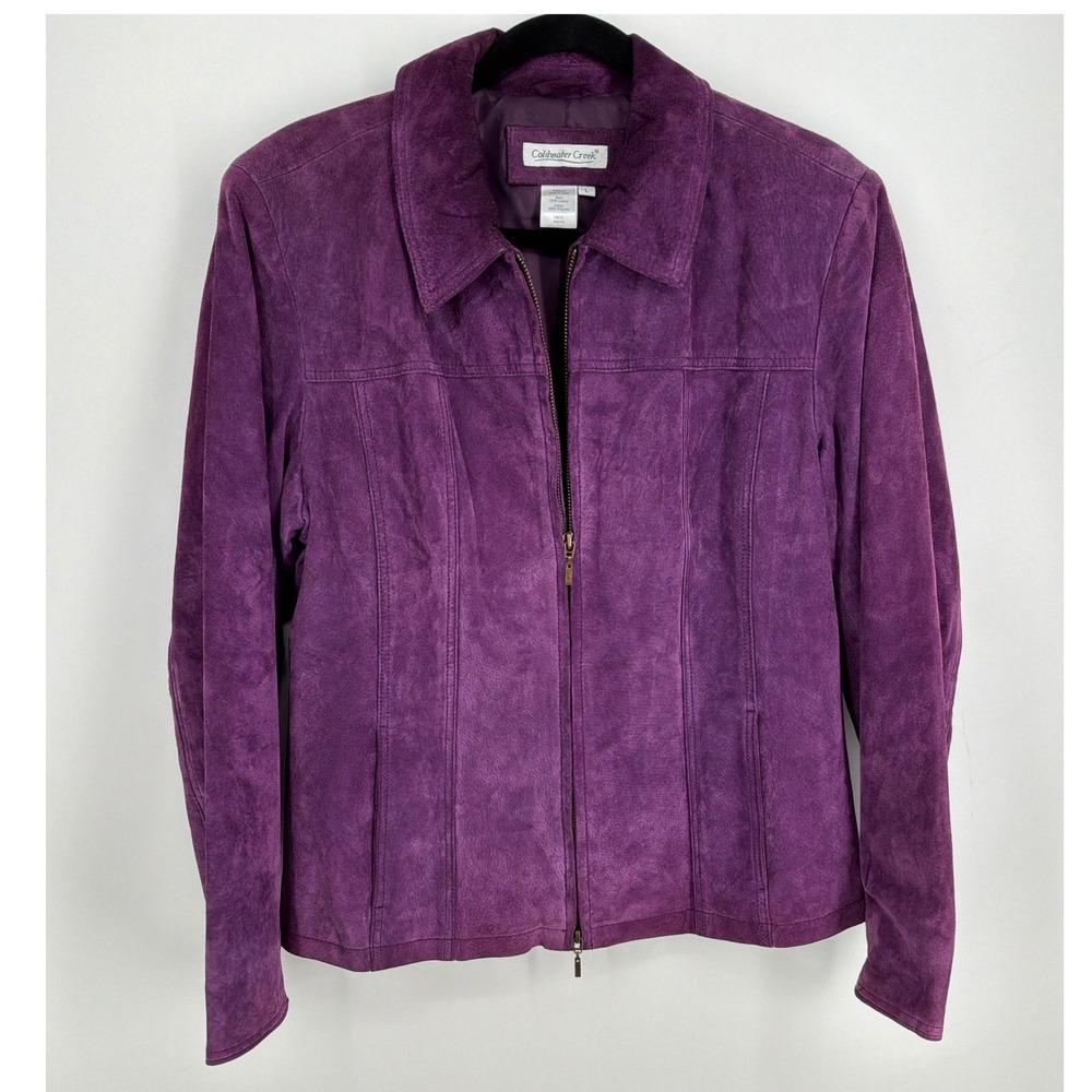 Coldwater Creek Womens Purple Suede Leather Zip Front Jacket Size L H26435